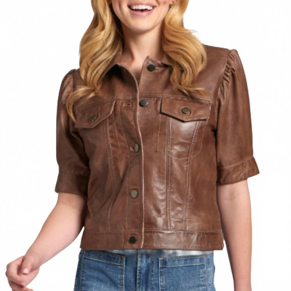 NEW 11 UPTOWN short sleeve leather jacket in brown